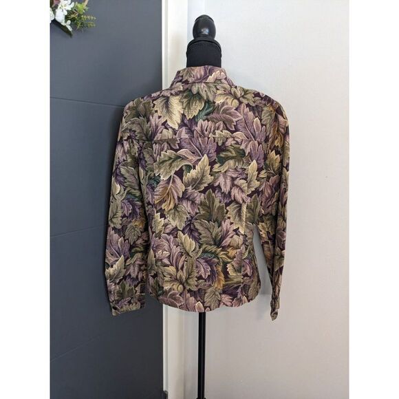 Vintage Coldwater Creek Purple and Green Leaf Print Denim Jacket - Small - Picture 3 of 6